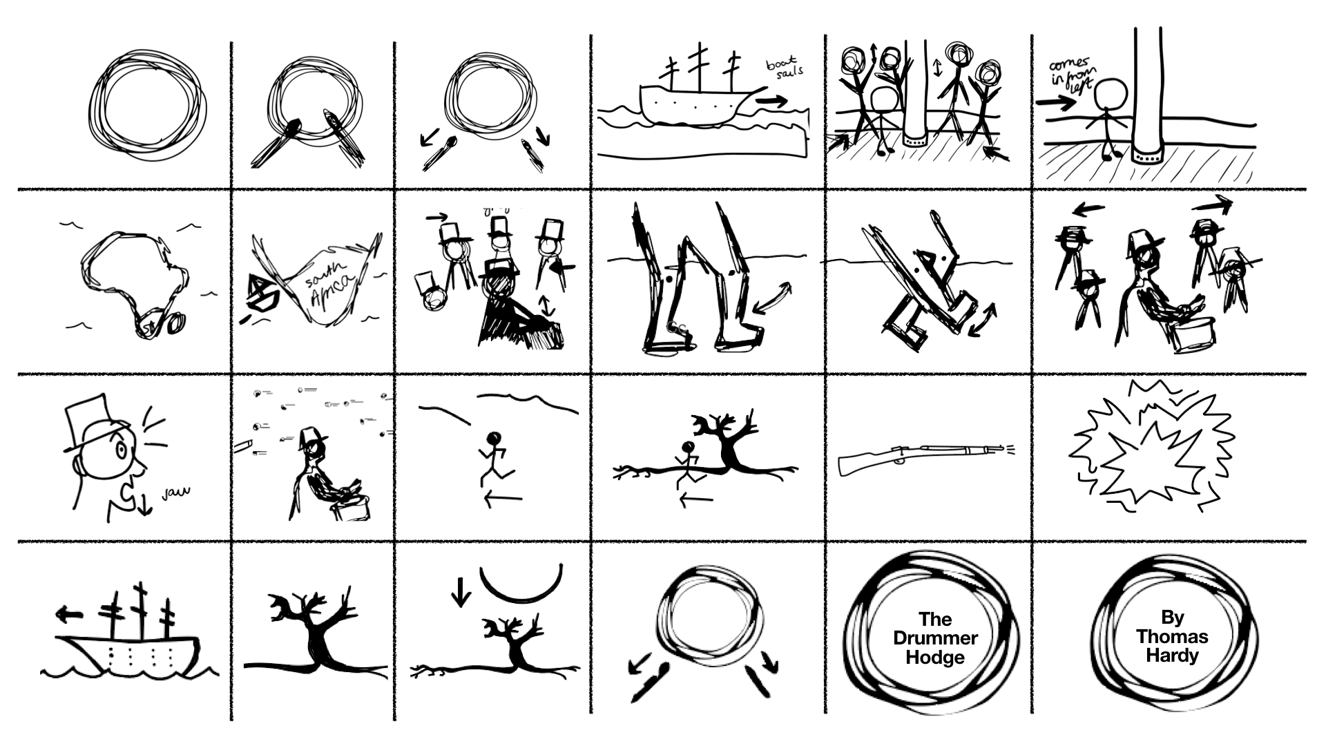 digital drawings in a storyboard