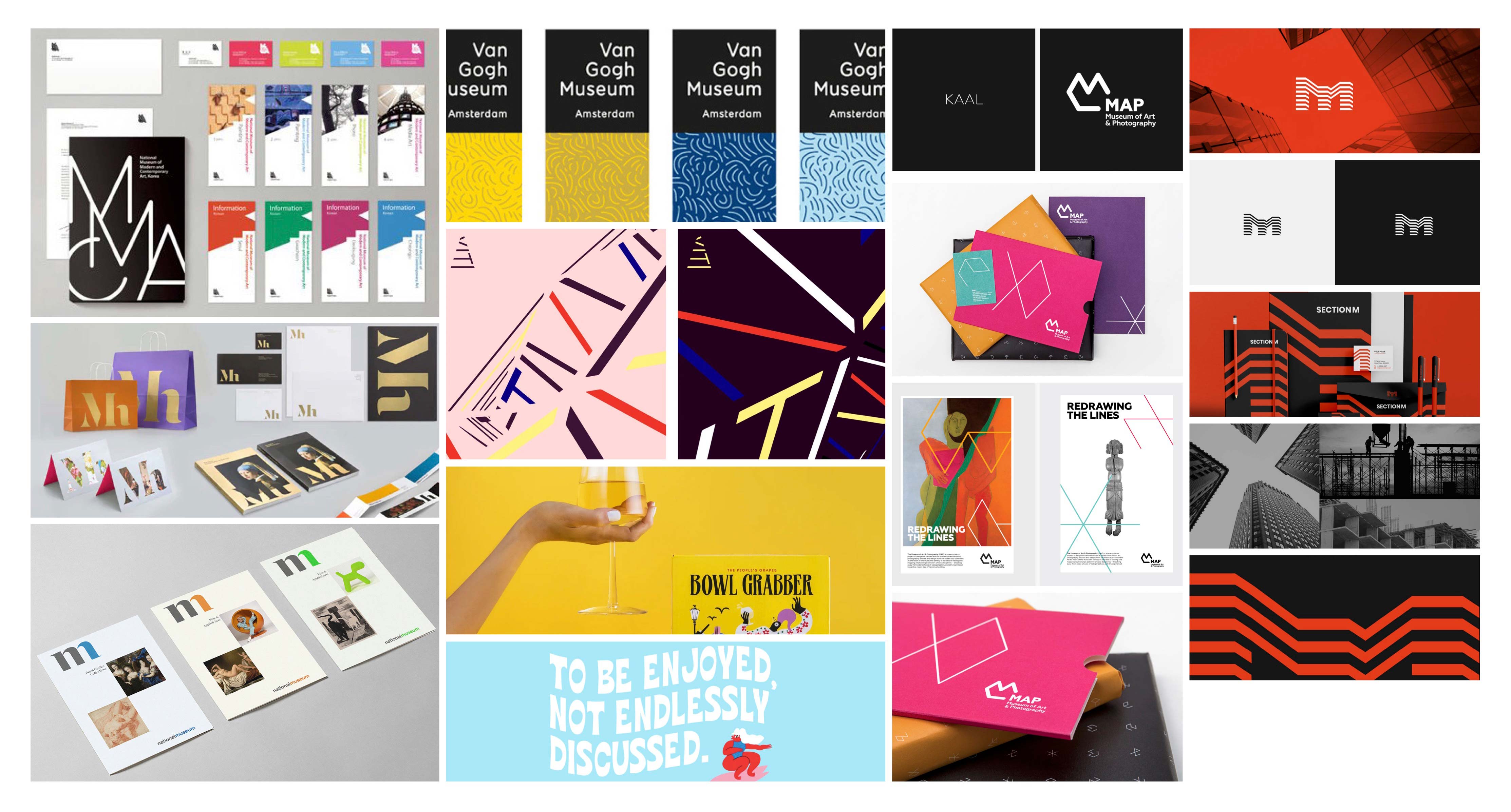 moodboard of museum branding